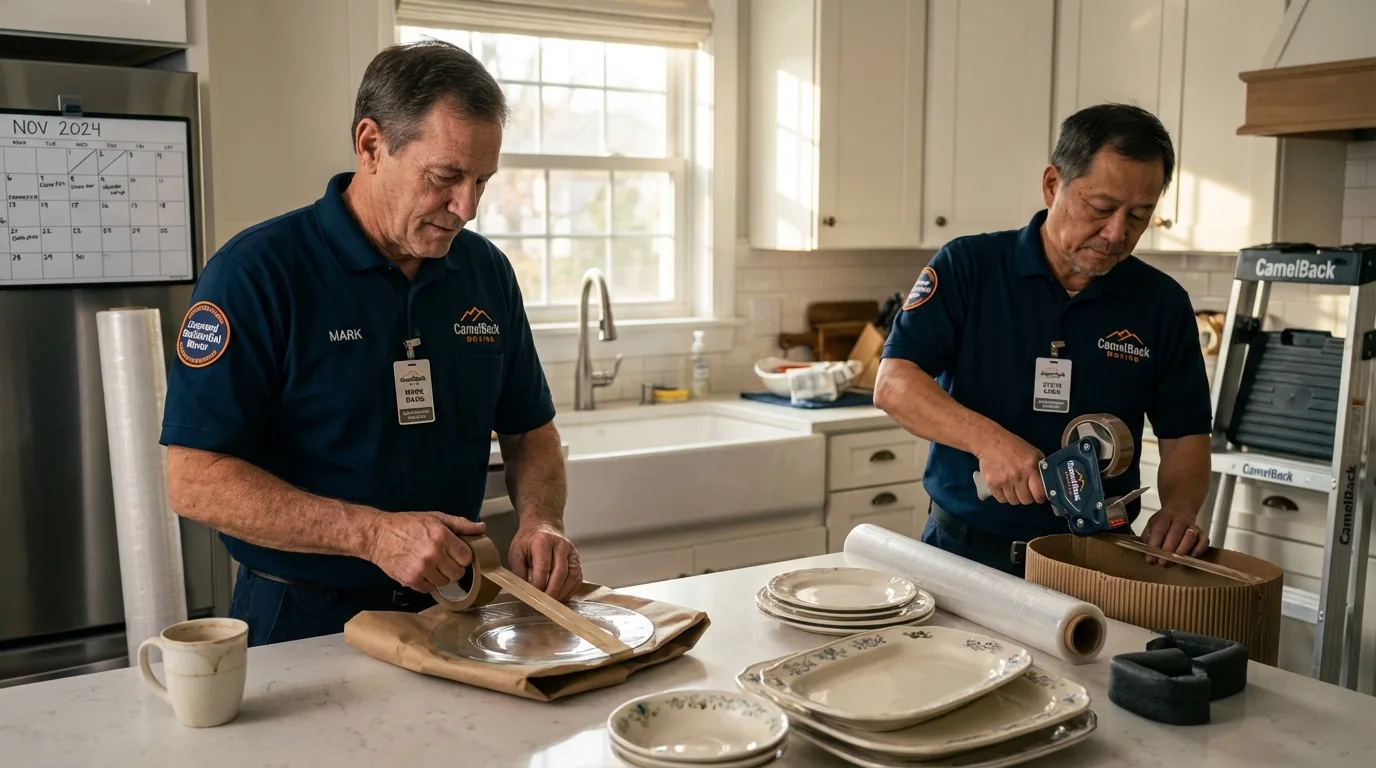 Professional crew packing kitchen dishware in Lamar, MO